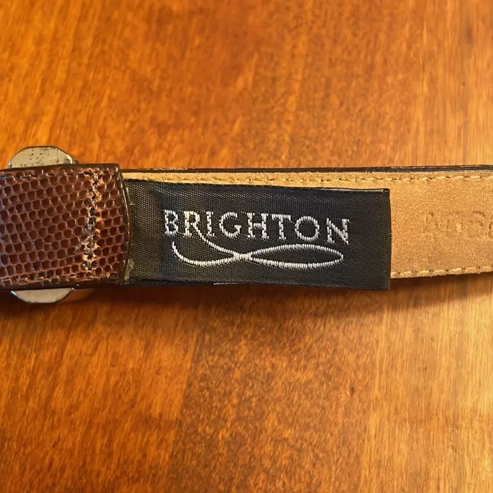 Brighton Brown Snakeskin Leather Belt with Silver Buckle & Metal Links